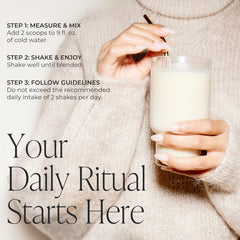 Arbonne Feelfit vanilla shake in glass displaying smooth texture and versatility.