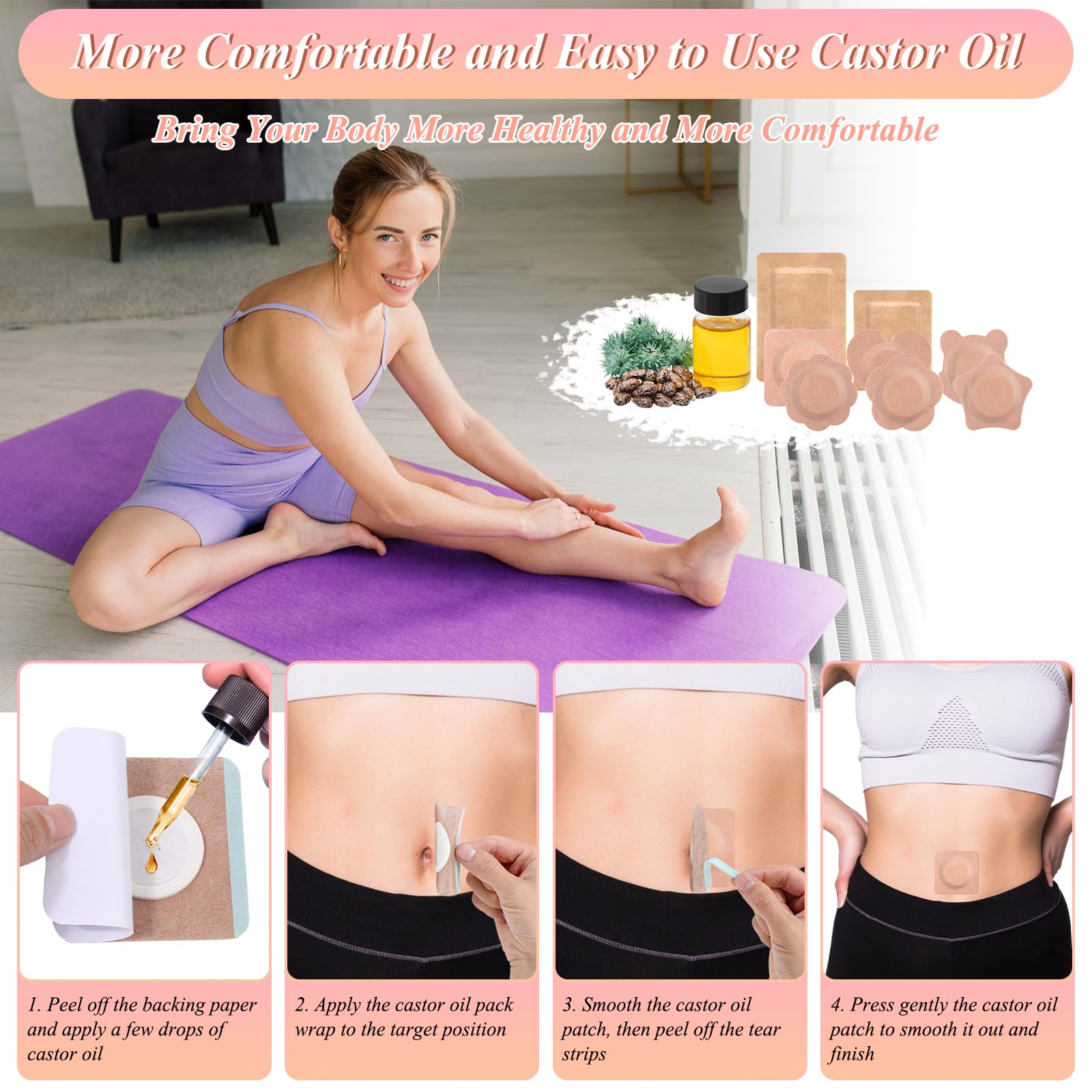 Arcprism castor oil patch plum blossom shape for soothing waist areas.