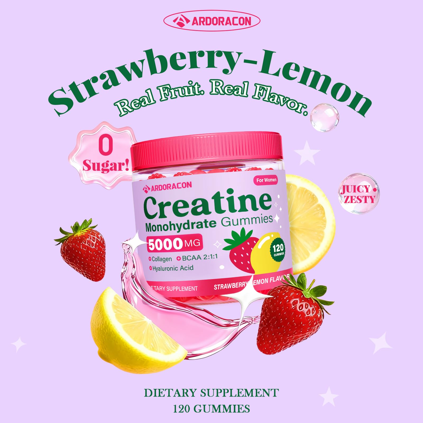 ARDORACON gummies hint at skin hydration benefits with collagen and hyaluronic acid.