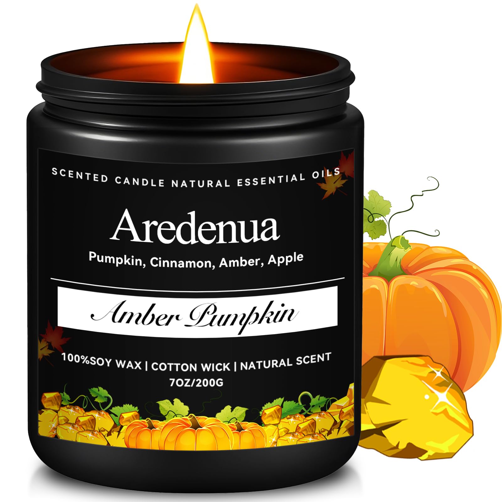 Aredenua Amber Pumpkin Candle emitting a warm winter scent for cozy living rooms