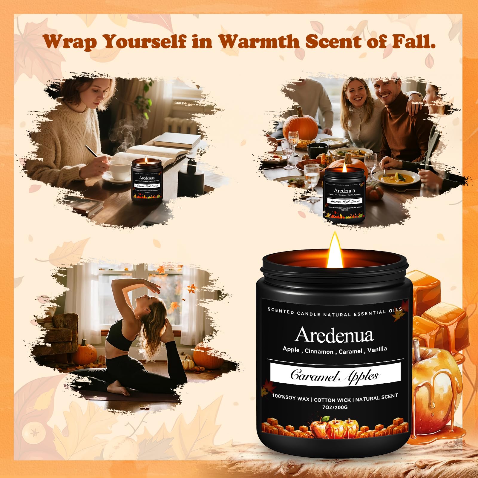 Aredenua Caramel Apples Candle décor-ready look fits winter styling.