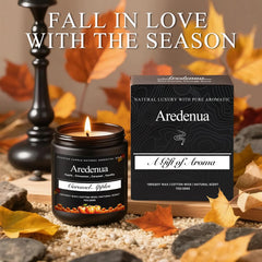 Aredenua Caramel Apples Candle label design complements cozy Christmas decor.