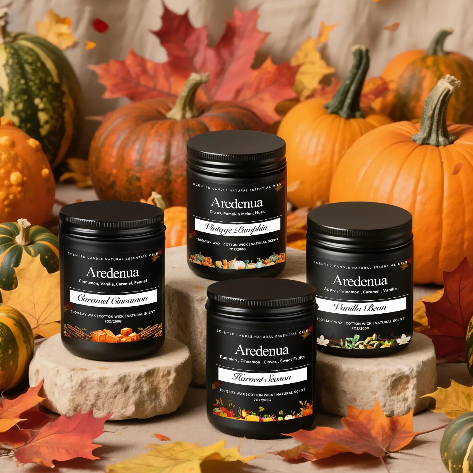 Aredenua Caramel Apples Candle room scene adds warm seasonal ambiance.