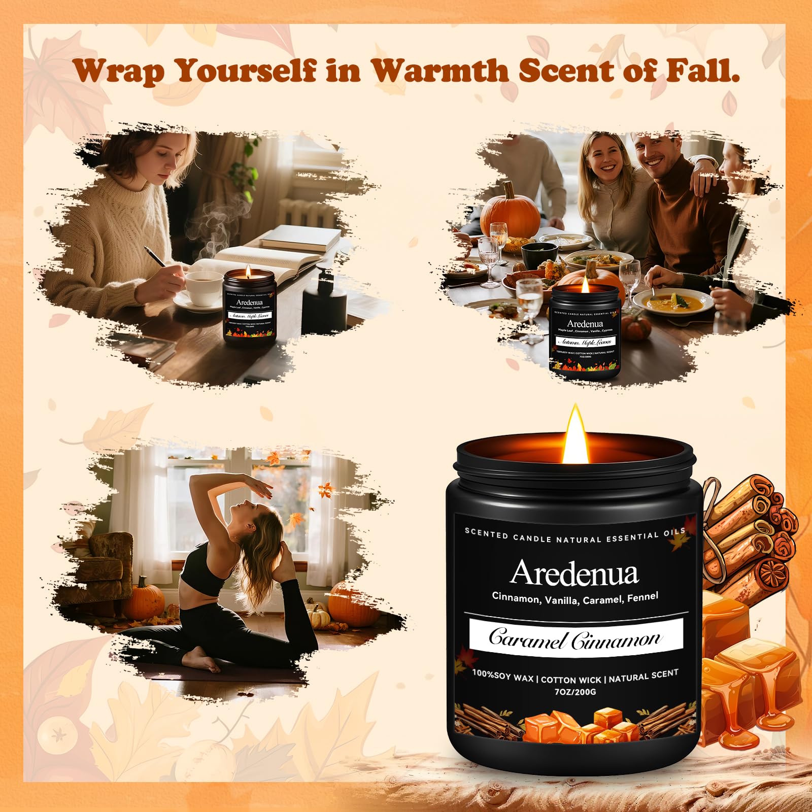 Aredenua Caramel Cinnamon Candle on a dining table sets a warm party mood.