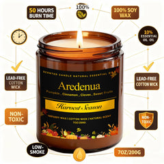Aredenua Harvest Season Candle with cotton wick offers a clean, steady burn for cozy evenings.
