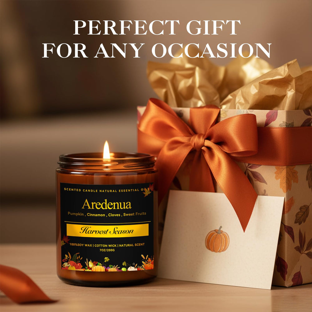 Aredenua Harvest Season Candle uses soy wax for a soot-free fragrance release.