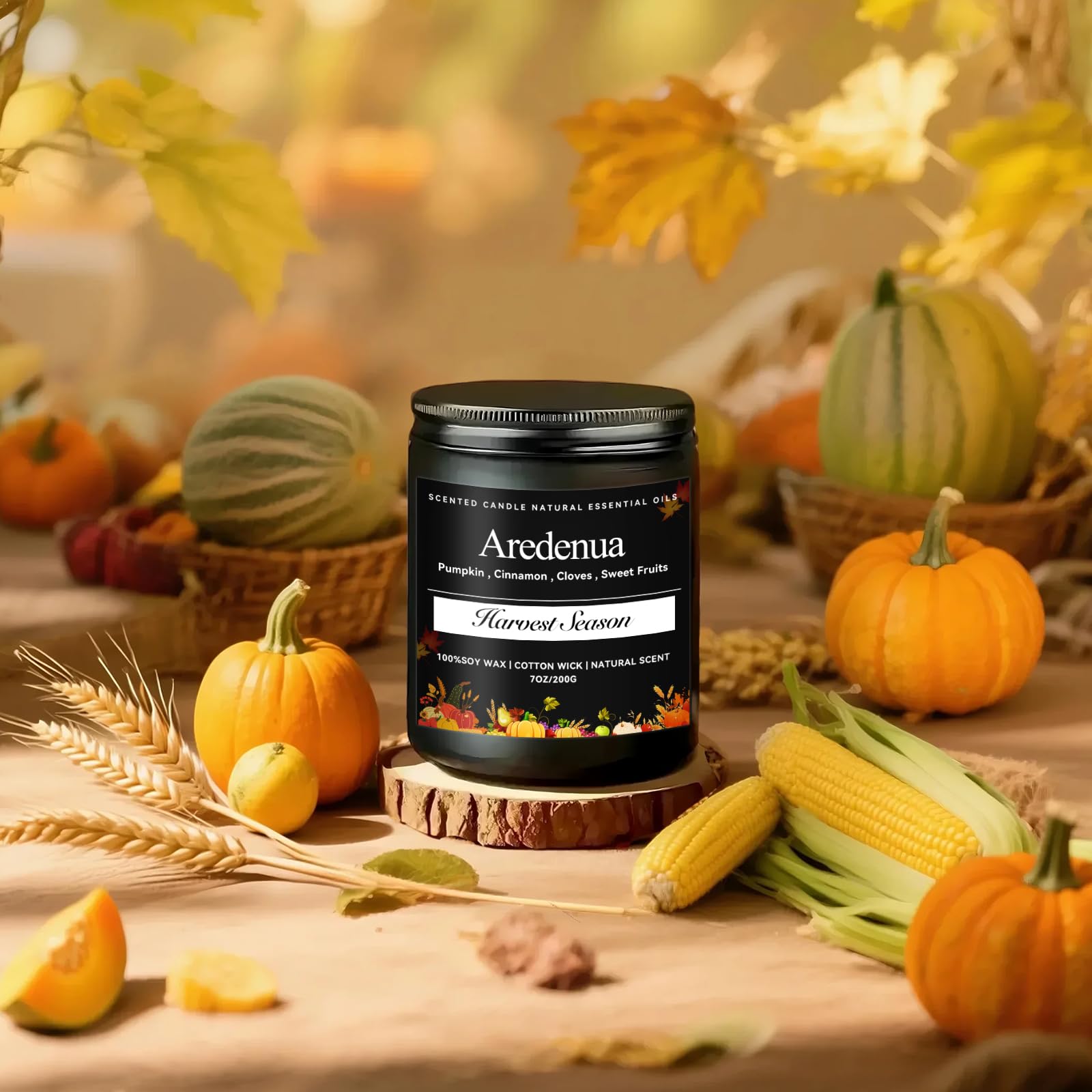 Aredenua Harvest Season Candle wick detail features a lead-free cotton wick for even fragrance.
