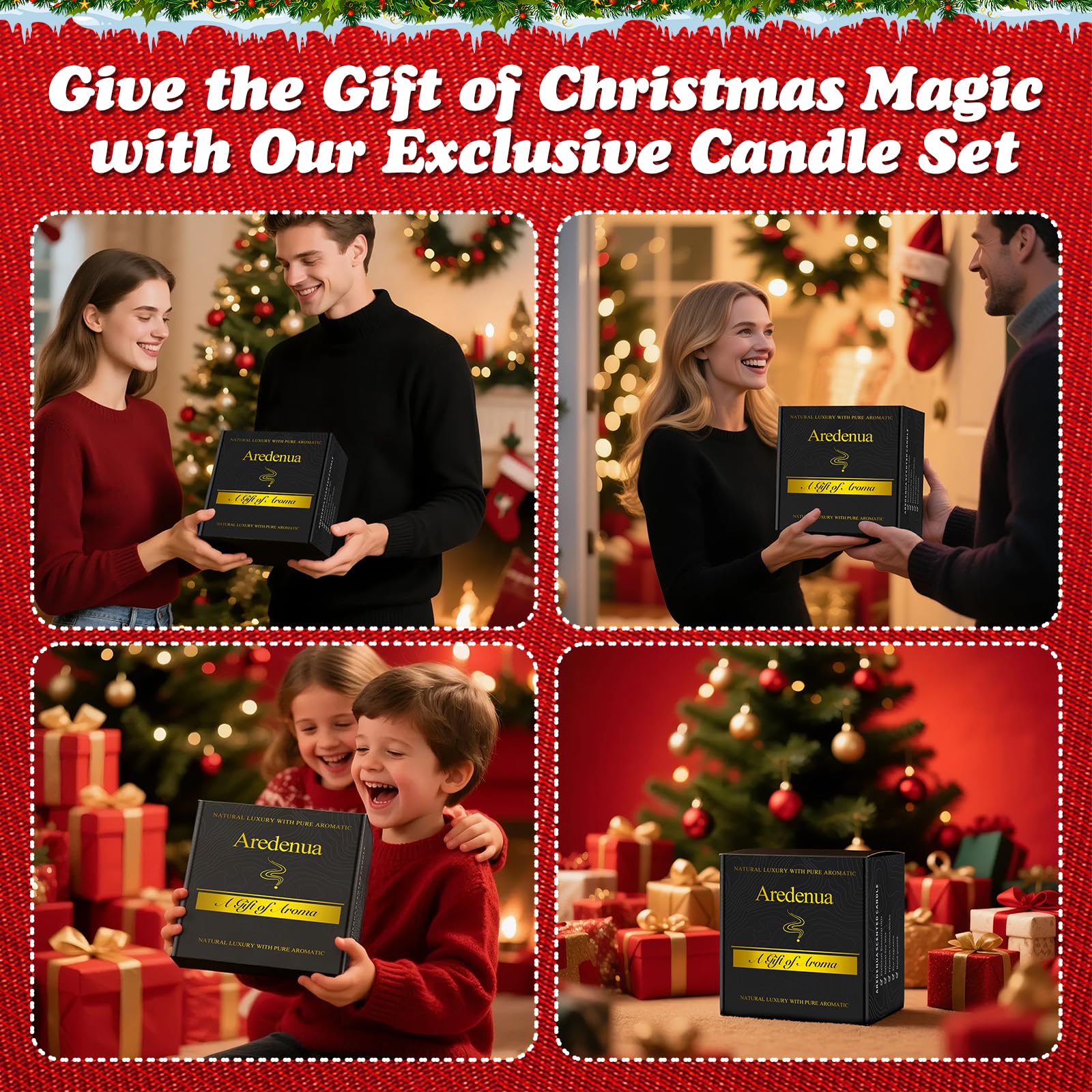 Aredenua holiday candles set long burn time over 50 hours for lasting ambiance.