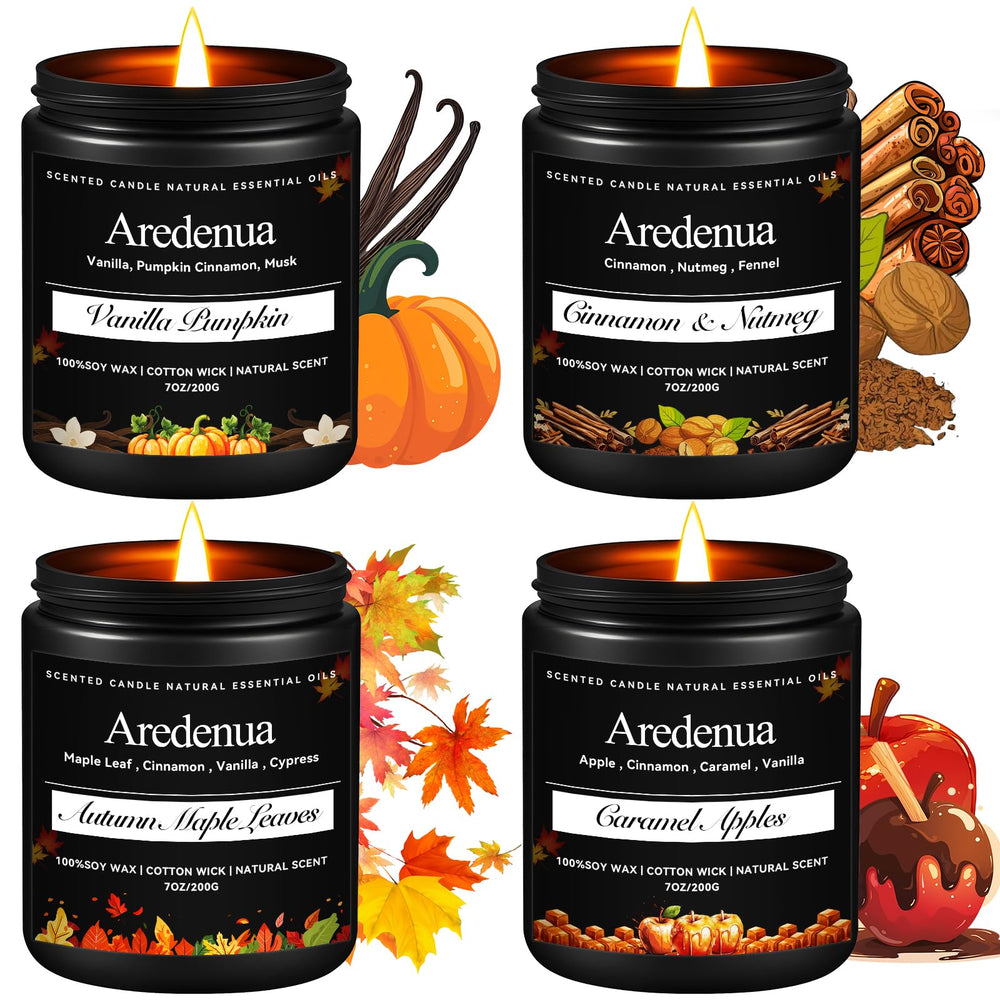 Aredenua Vanilla Pumpkin candle creating warm festive ambiance in the living room.