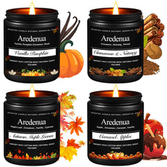 Aredenua Vanilla Pumpkin candle creating warm festive ambiance in the living room.