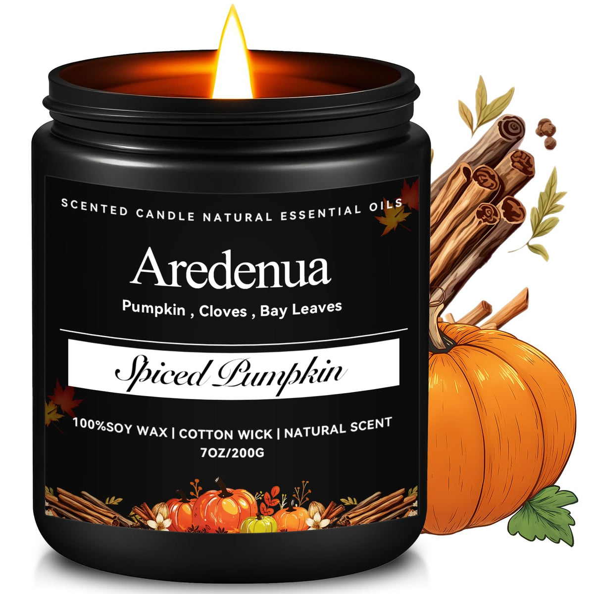 Aredenua Spiced Pumpkin Candle front jar view for festive decor