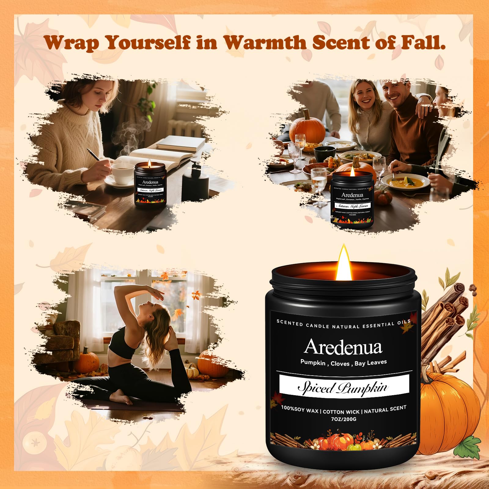 Aredenua Spiced Pumpkin Candle in a cozy living room setting