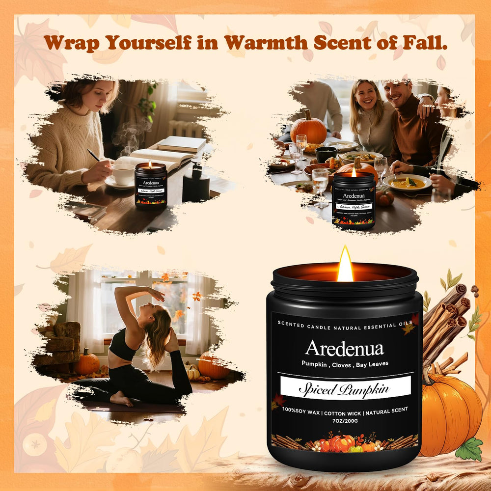 Aredenua Spiced Pumpkin Candle in a cozy living room setting