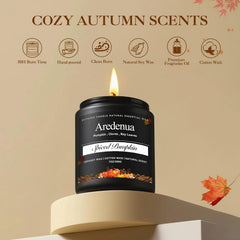 Aredenua Spiced Pumpkin Candle label details on minimalist packaging