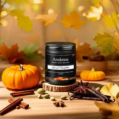 Aredenua Spiced Pumpkin Candle warm glow highlighting clean burn