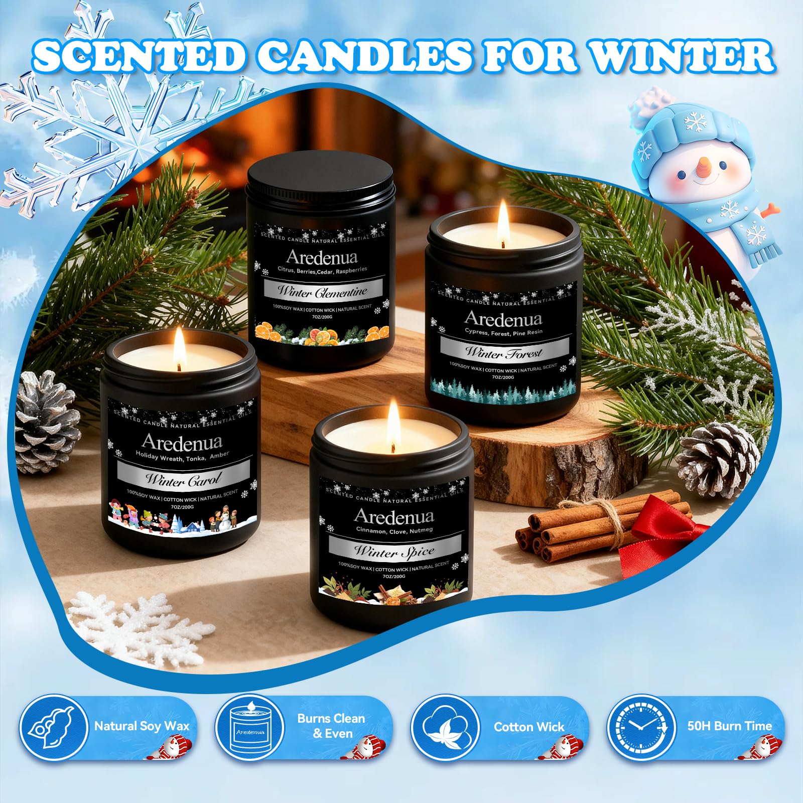 Aredenua Winter Carol candle releasing warm holiday spice in a cozy setup.