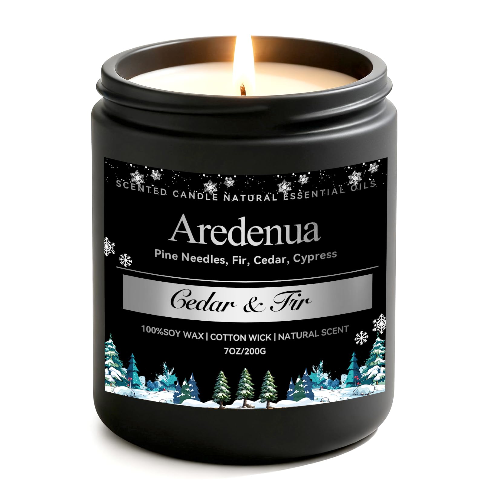 Aredenua winter forest candle in a glass jar enhances entryway freshness.
