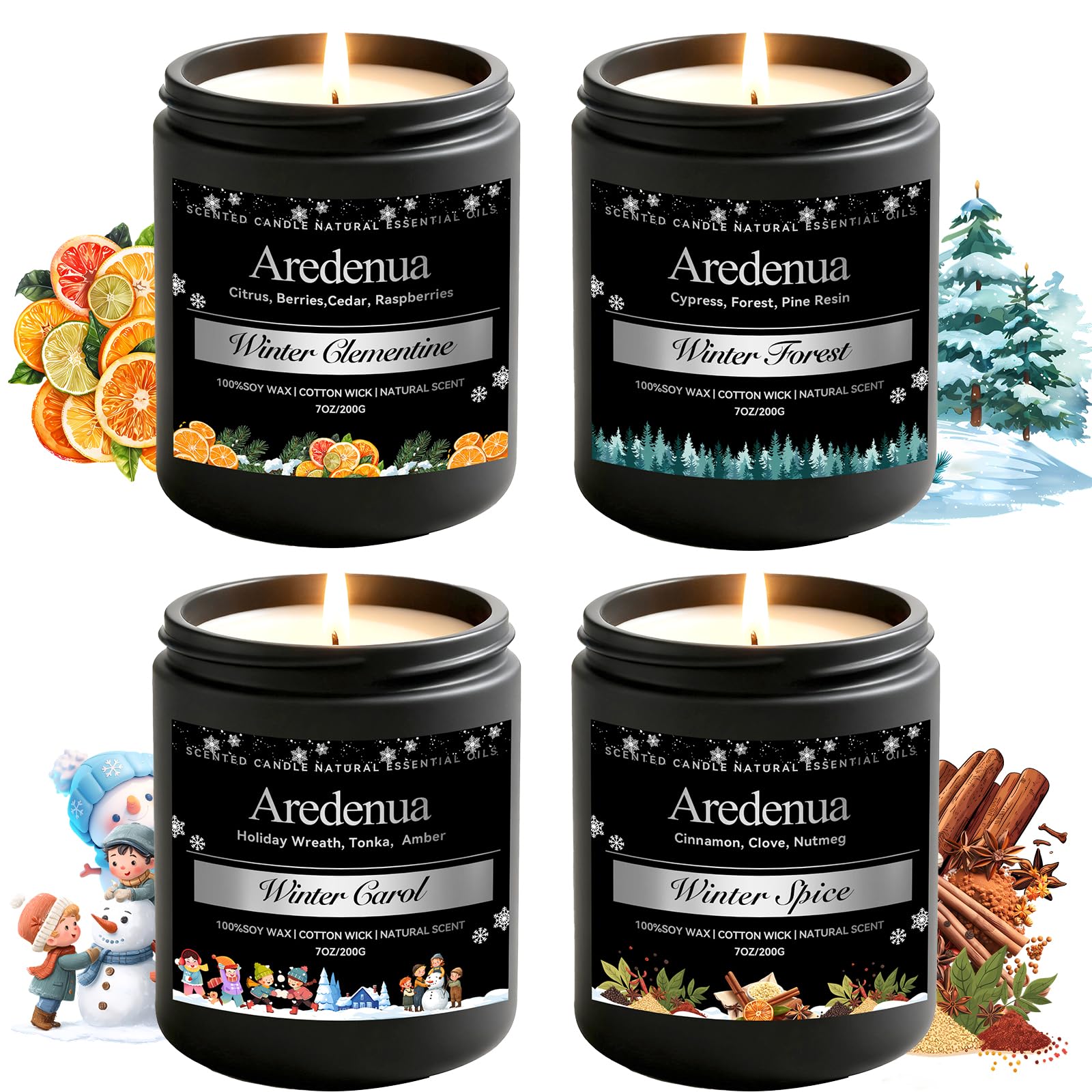 Aredenua Winter Spice candle pack on a table, creating cozy holiday ambience.