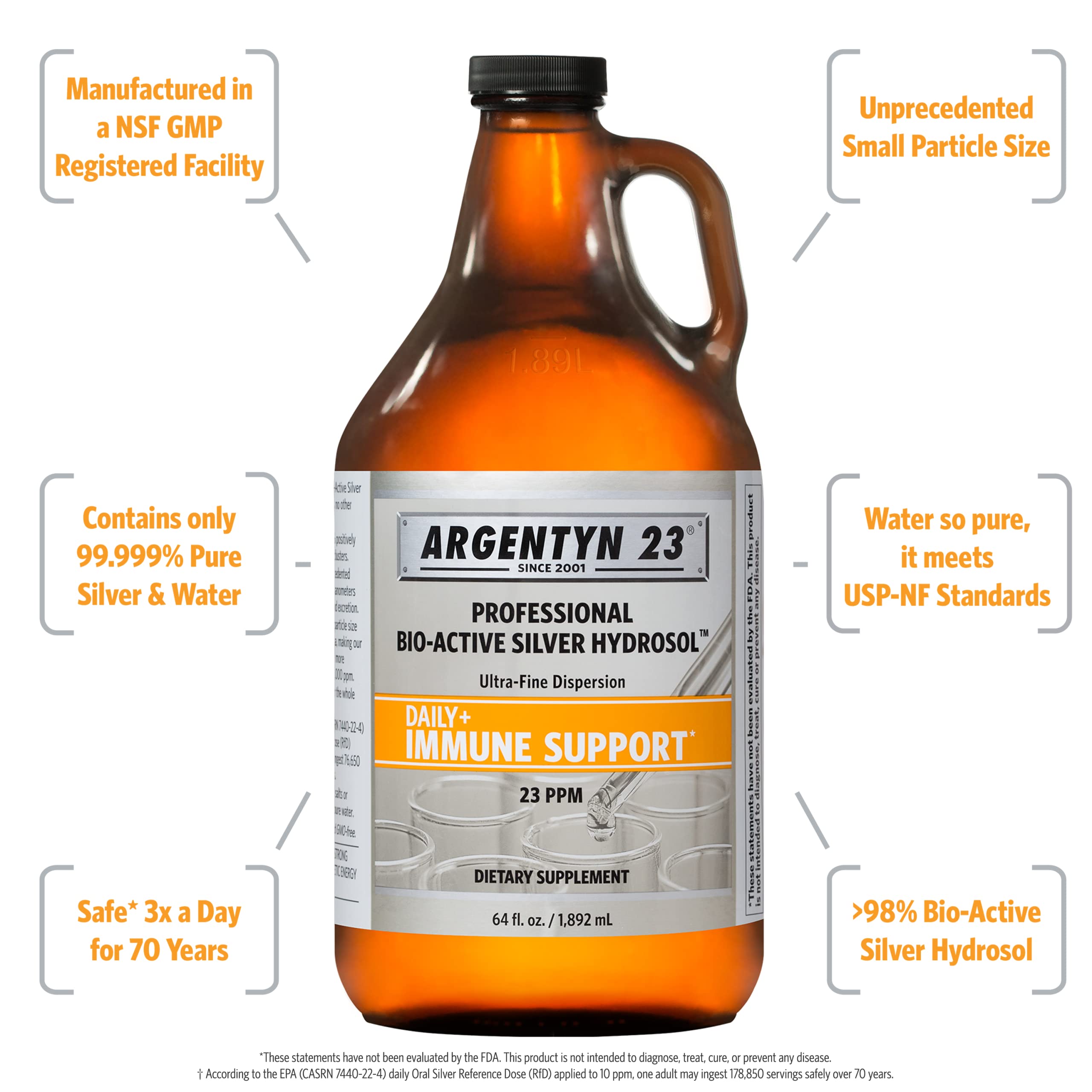 Argentyn 23 bio-active silver hydrosol label close-up for informed quality assessment.