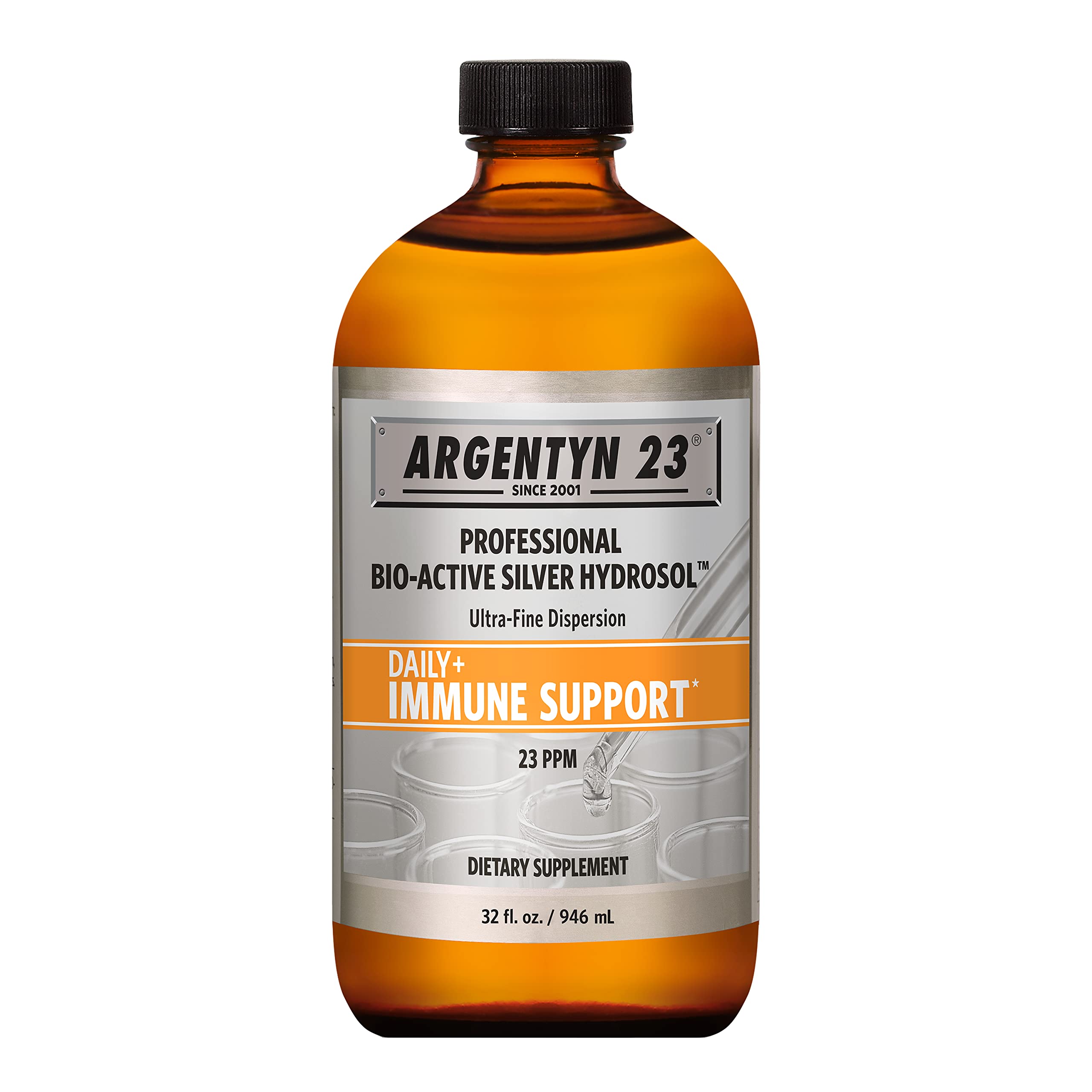 Argentyn 23 bottle pour shows quick, bio-active silver support for everyday wellness