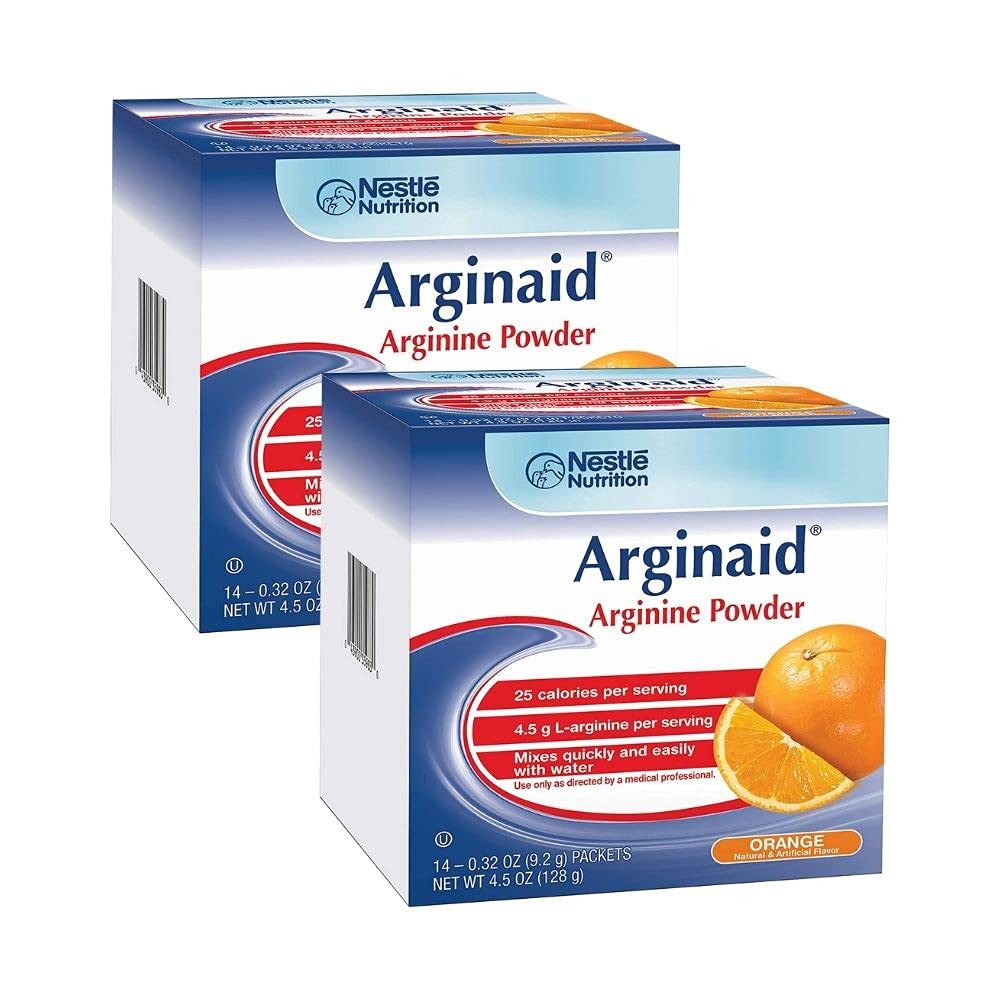 Arginaid orange packet ready to mix supports calorie-conscious nutrition for wound care.