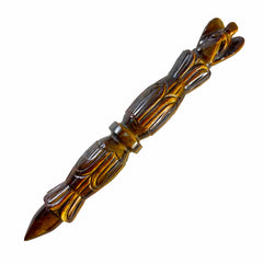 ARHAM CRYSTAL Tiger Eye wand 6-inch held for meditation and chakra balancing.