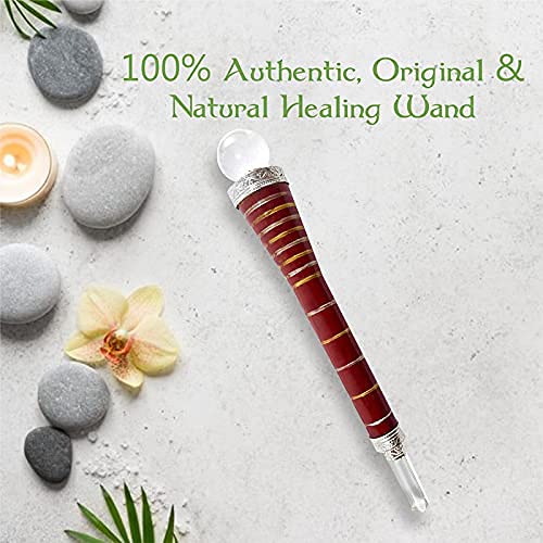 Arham Crystal wooden wand handcrafted in India with natural stone.