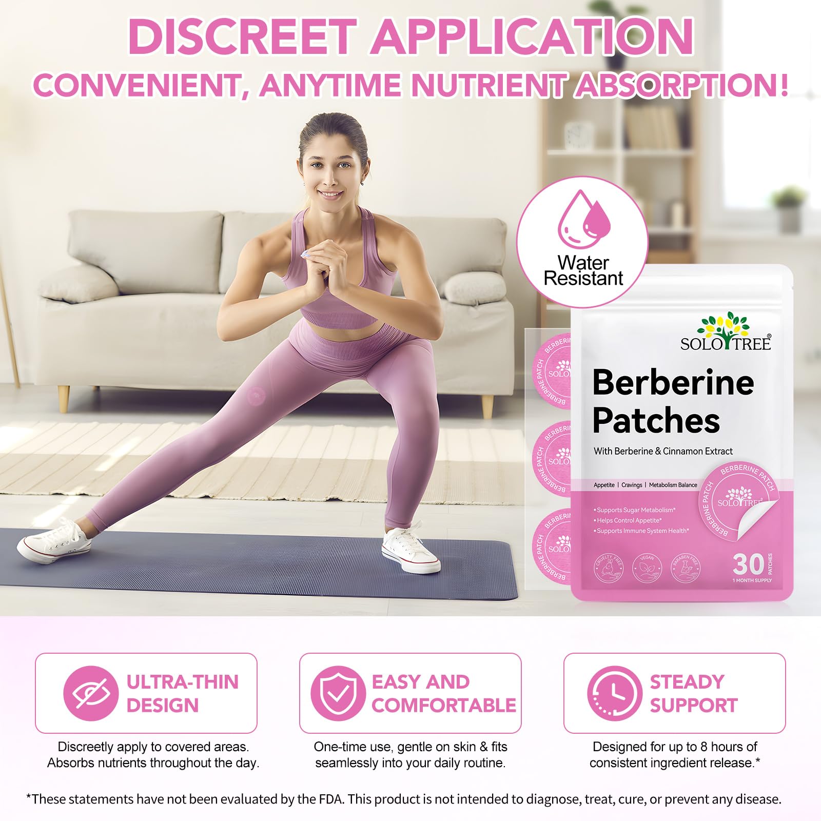 Arkture berberine patches waterproof adhesive withstand workouts and sweat.