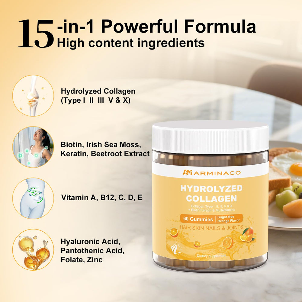 ARMINACO Collagen Gummies glass bottle ready-to-take on the go.