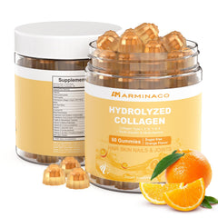 ARMINACO Collagen Gummies for Women orange bottle for easy daily beauty support.