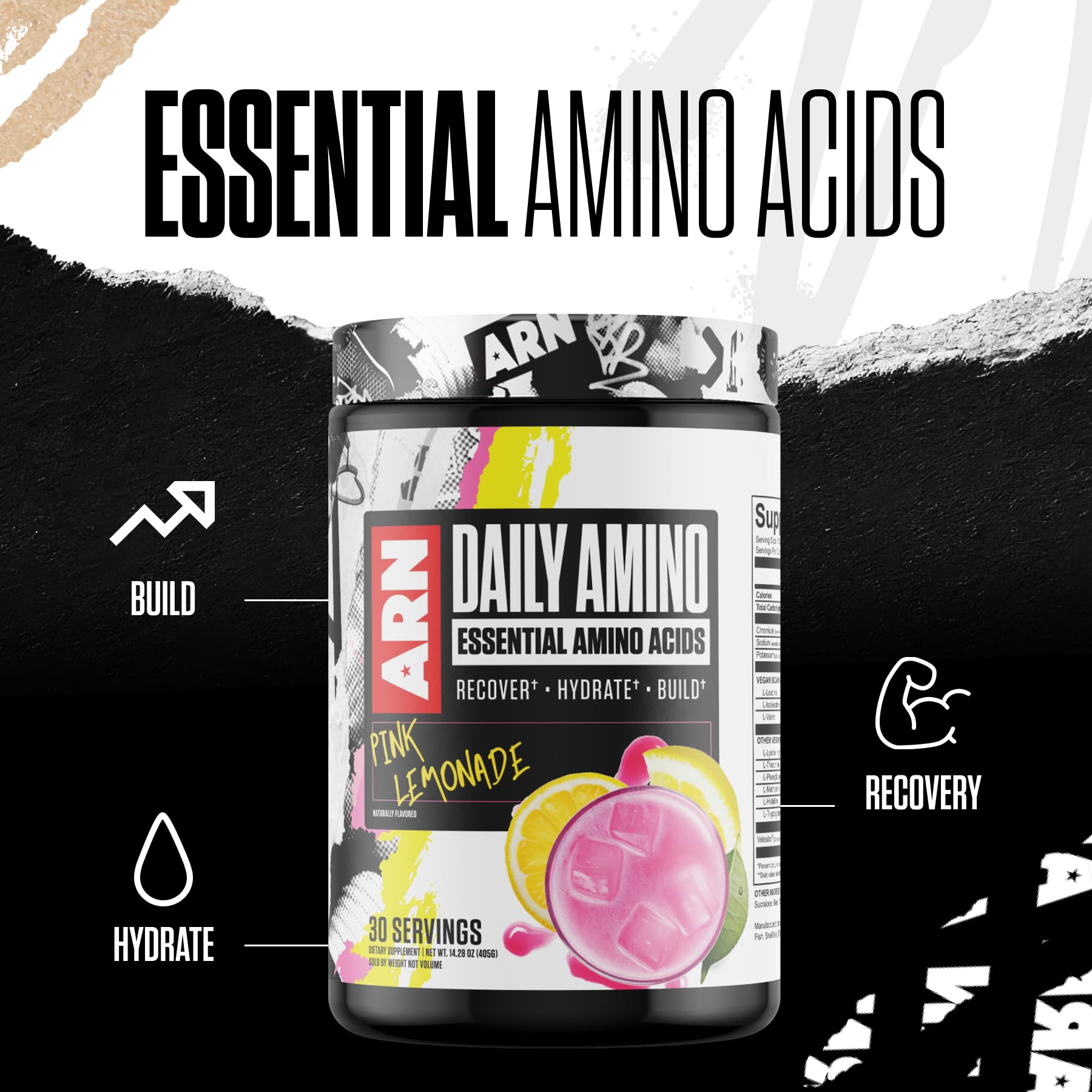 Arms Race ARN Daily Amino dissolves in water for quick hydration.