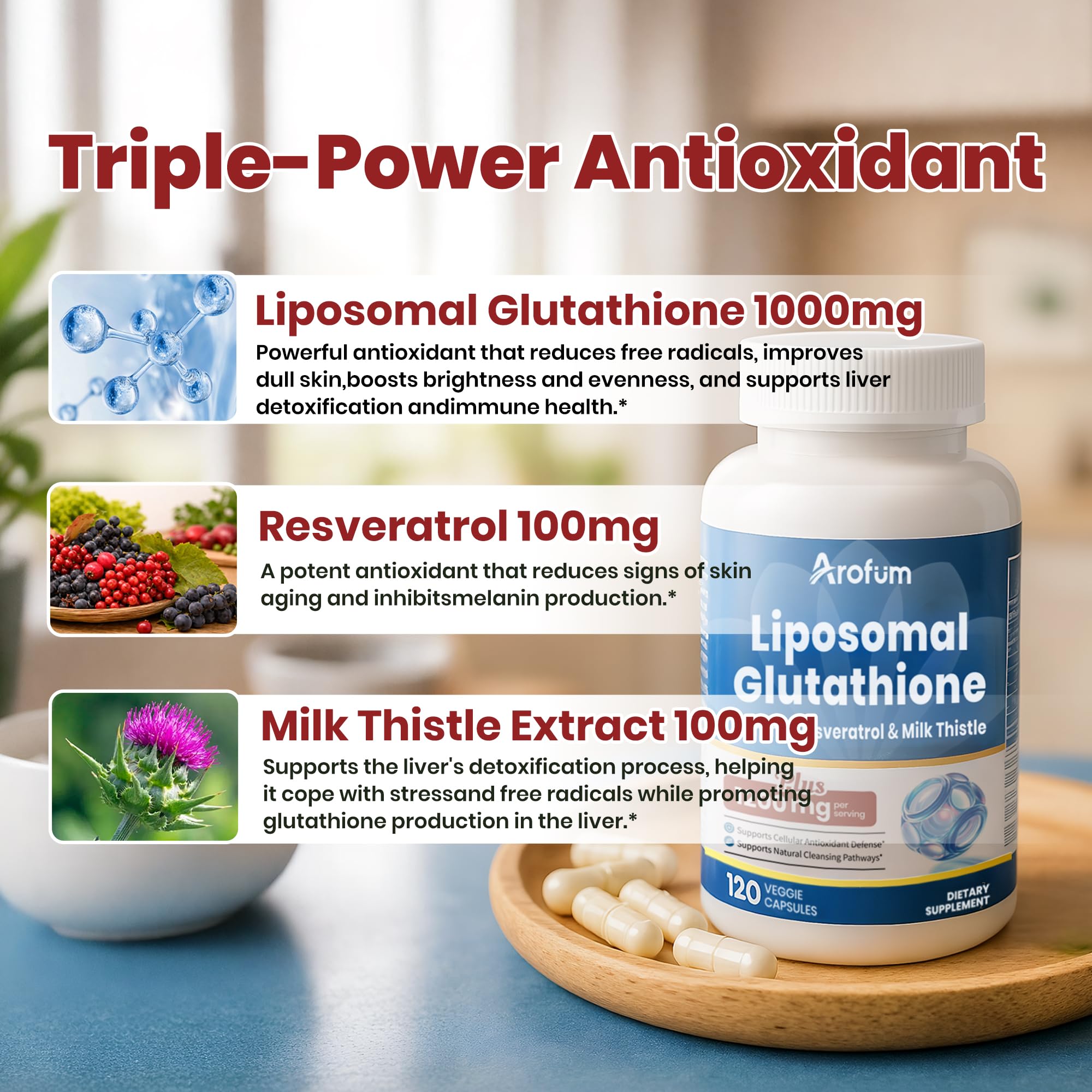 Close-up of 1000 mg dosage on Arofum bottle label.