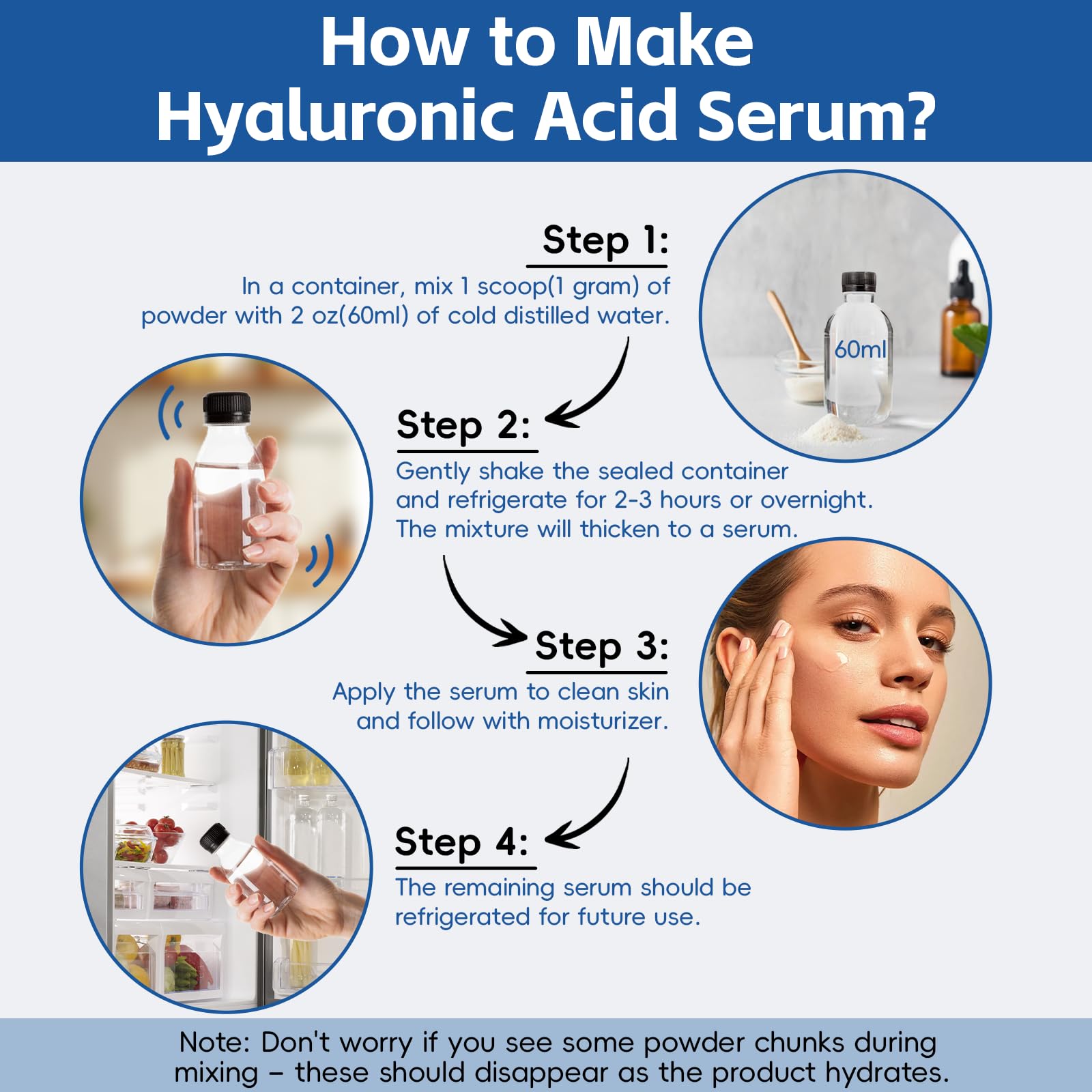 Arofum Hyaluronic Acid Powder closeup texture showing fine particles.