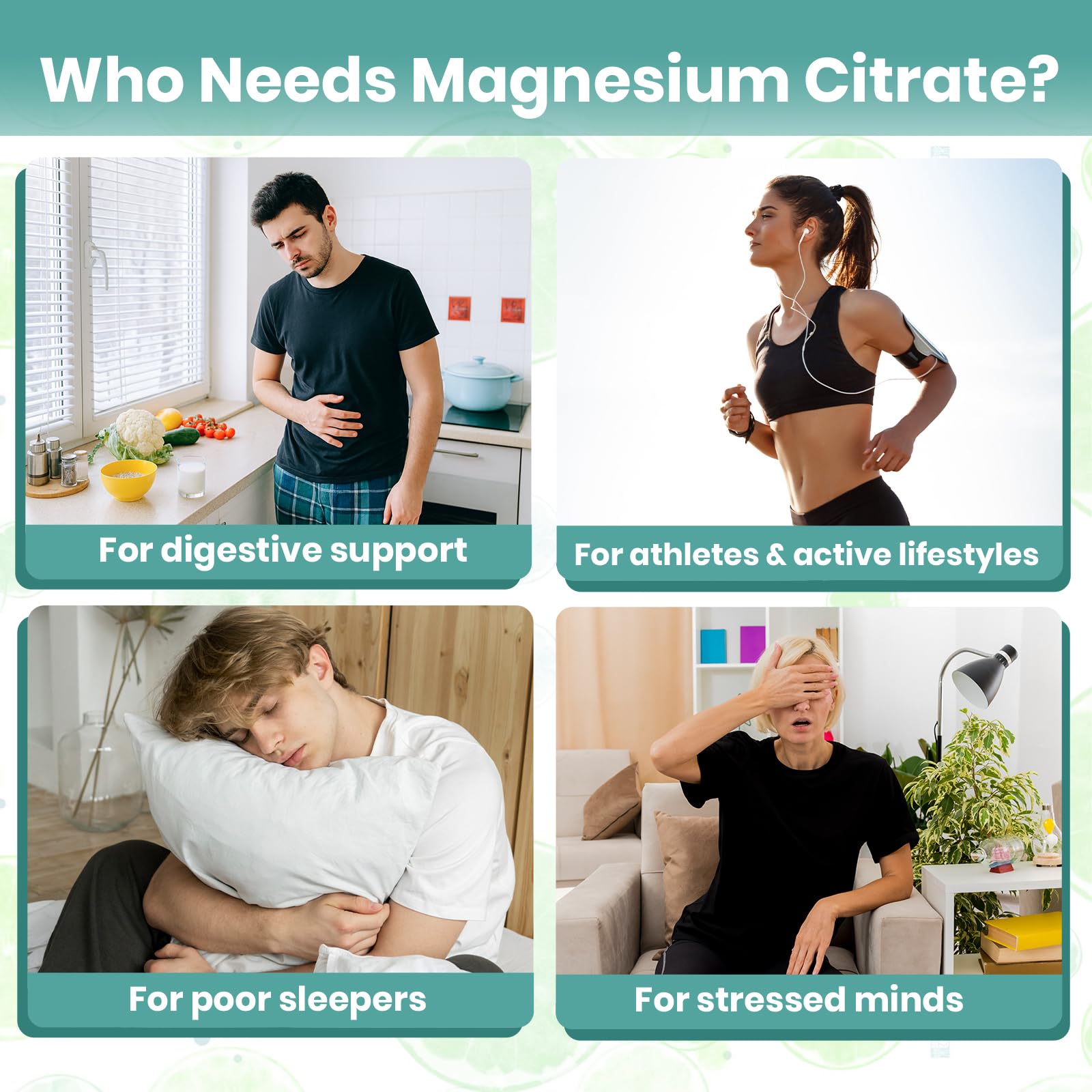Arofum magnesium citrate capsules daily routine scene emphasizing gentle balance.