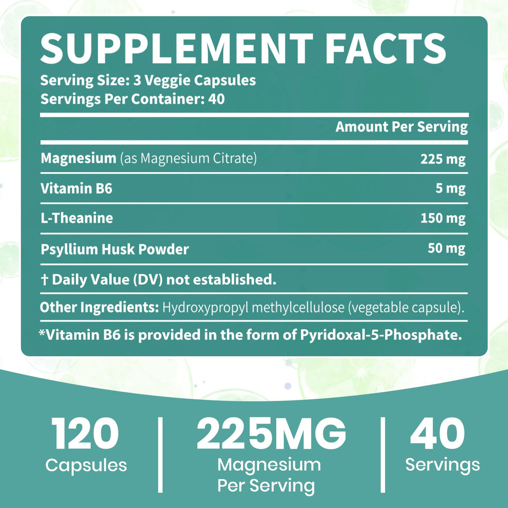 Arofum magnesium citrate capsules label closeup highlighting vegan formula.