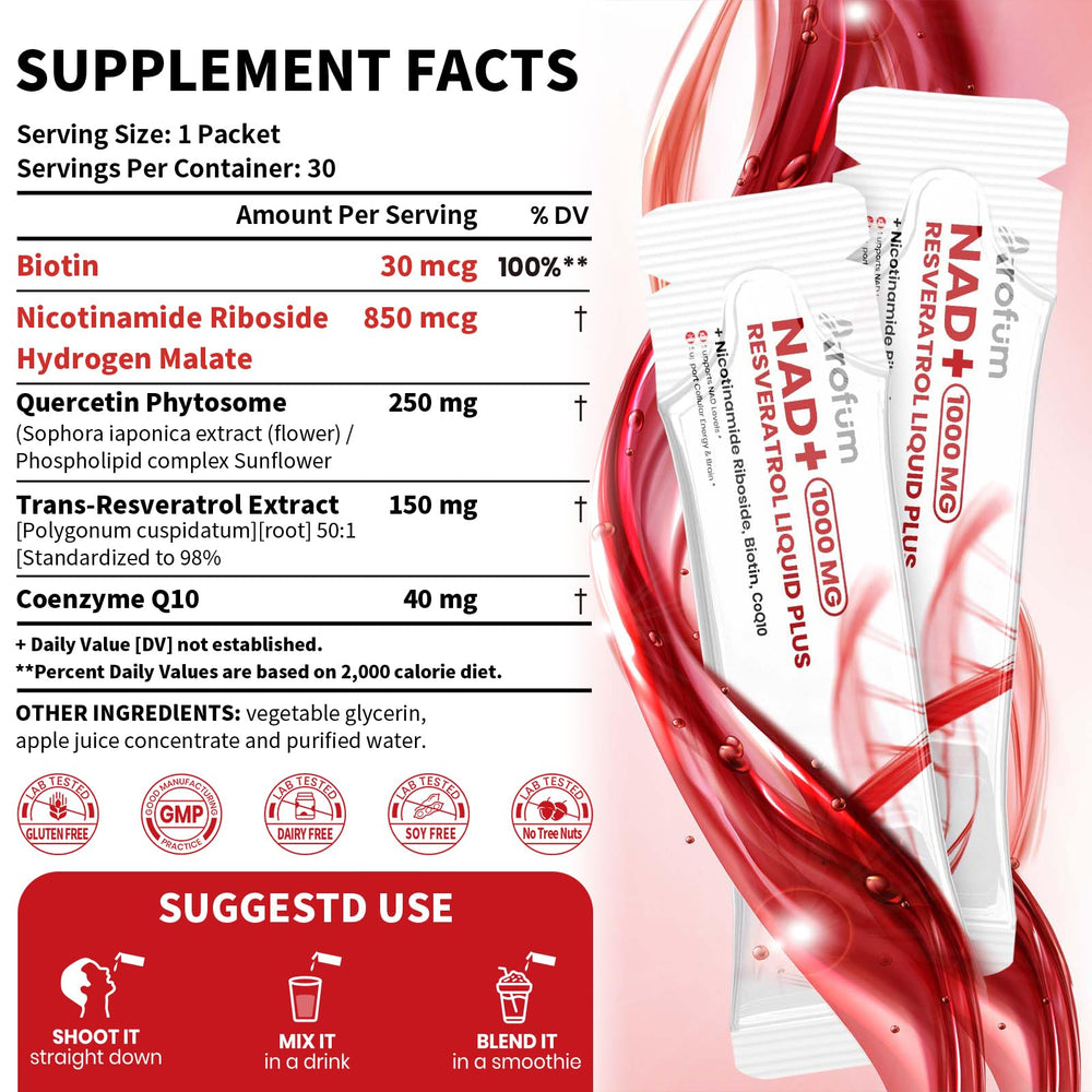 Arofum NAD ingredients mix with resveratrol and quercetin for antioxidant defense