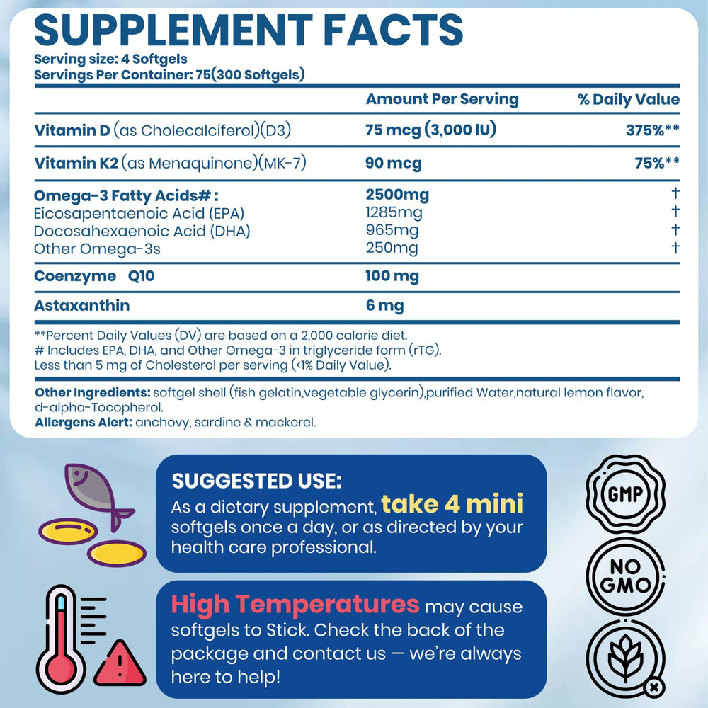 Arofum Omega-3 bottle label showing D3 and K2 for bone and immune support.