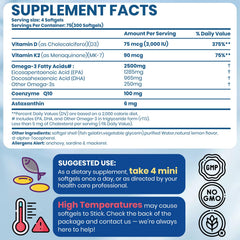 Arofum Omega-3 bottle label showing D3 and K2 for bone and immune support.
