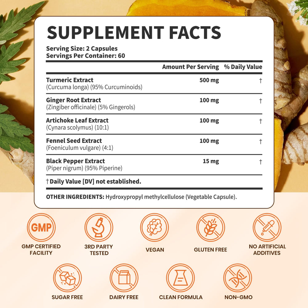 Arofum turmeric capsules ready for daily use with digestive support.