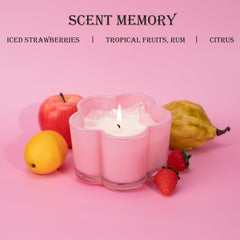 AROMA BAY pink flower glass candle closeup highlights the glossy pink finish.
