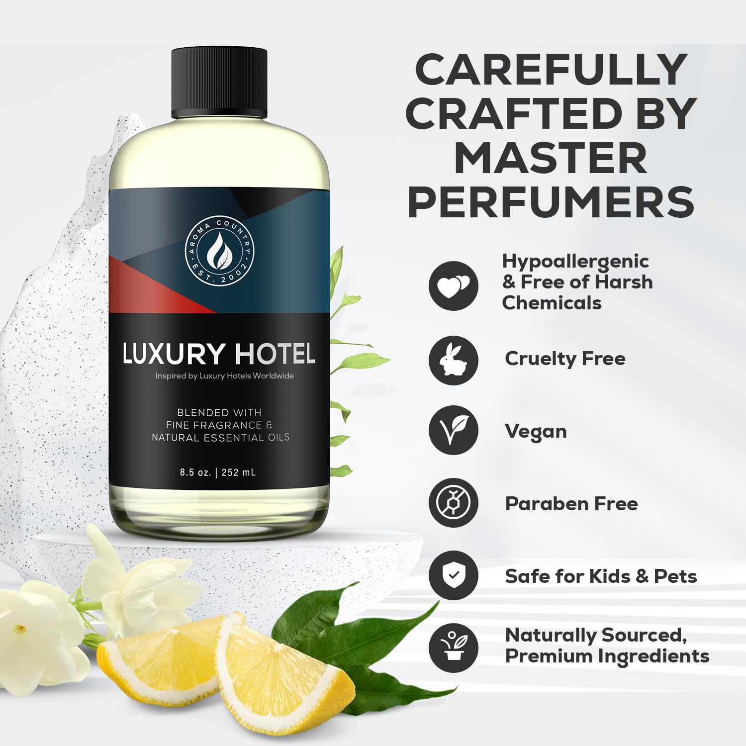 AROMA COUNTRY Hotel fragrance vial front view for easy fragrance refresh.