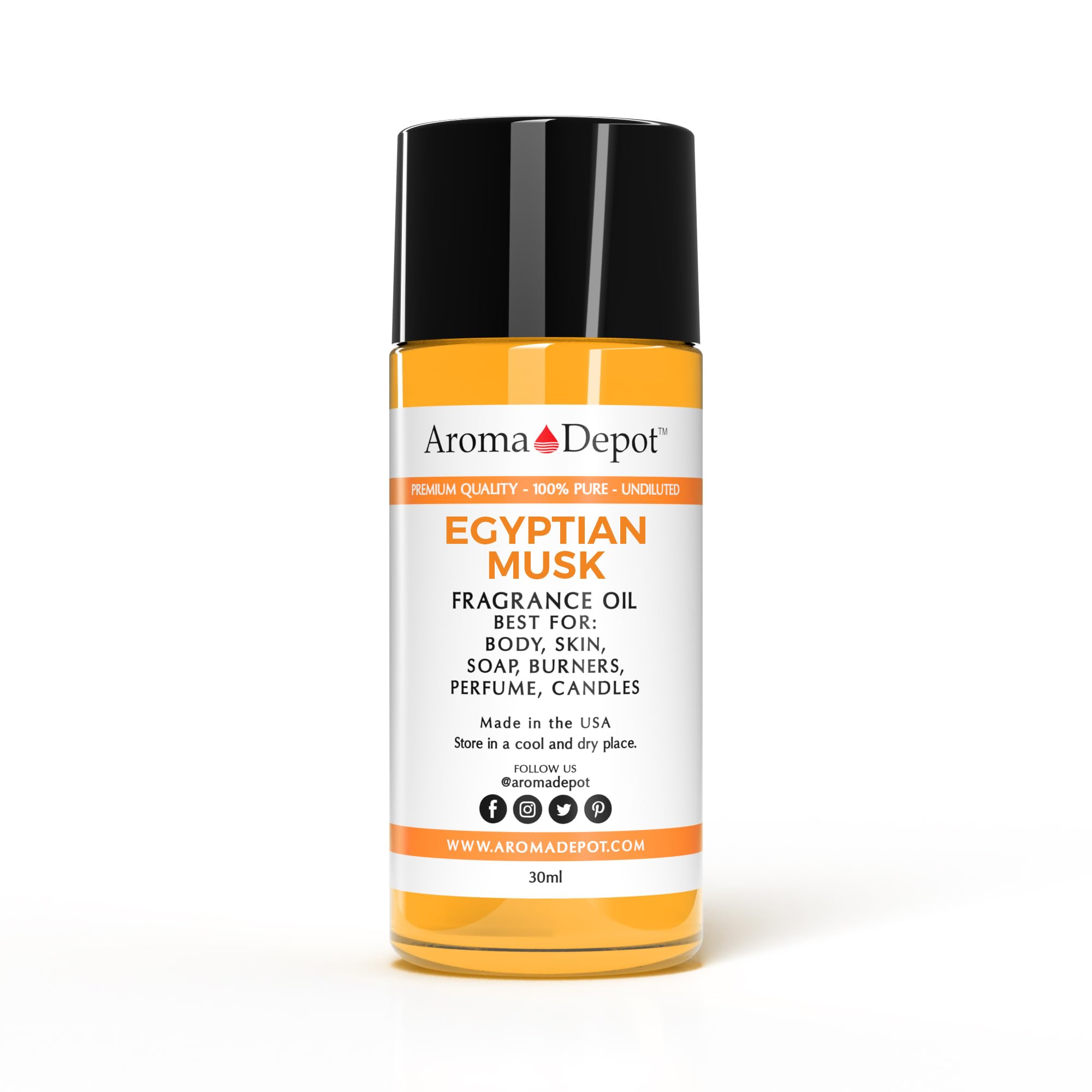 Aroma Depot Egyptian Musk roll-on bottle with pure, alcohol-free fragrance for the skin.