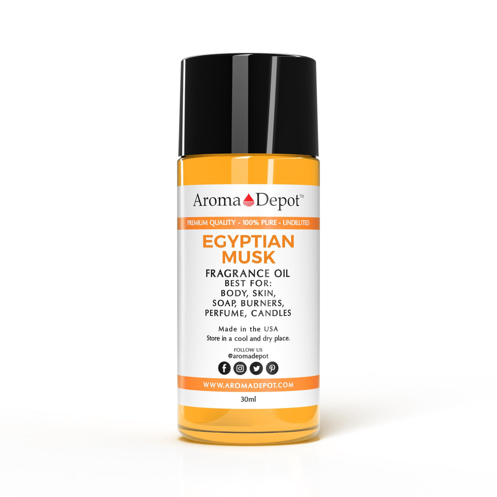 Aroma Depot Egyptian Musk roll-on bottle with pure, alcohol-free fragrance for the skin.