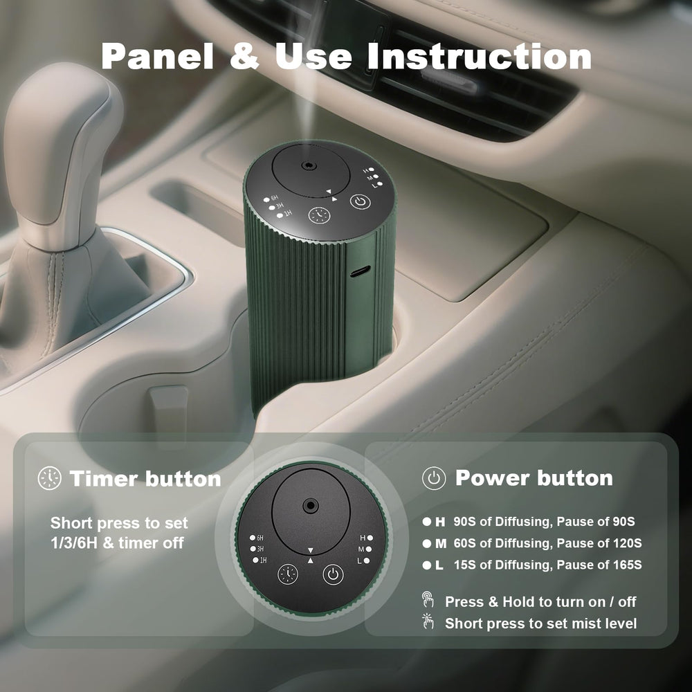 Aroma Diary diffuser showing auto-off feature when tilted for leak prevention.