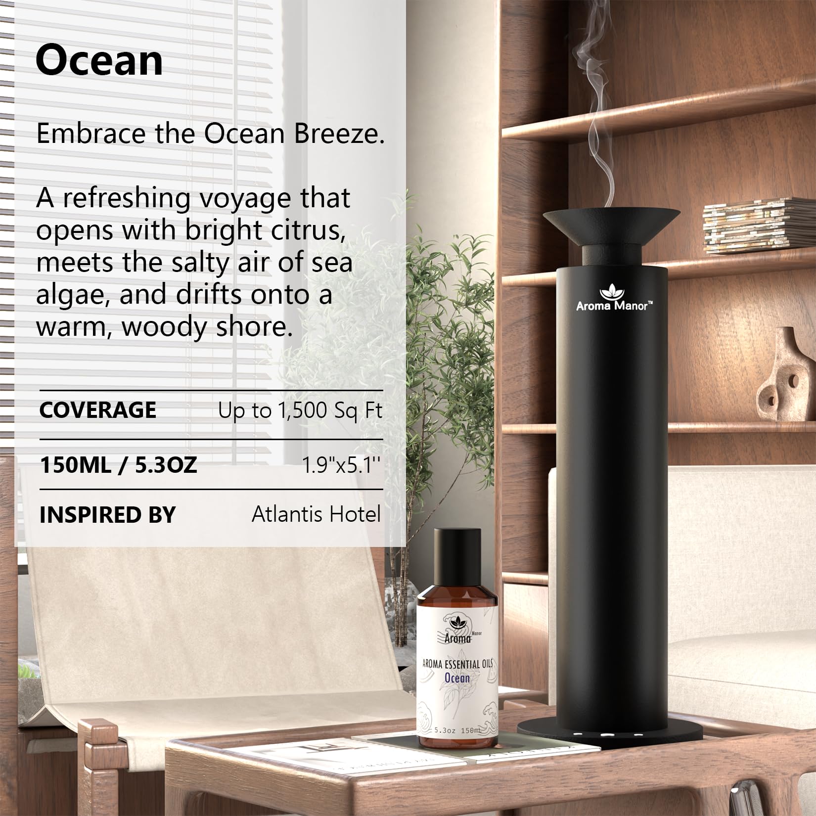 Aroma Manor Amber warmth diffuser oil bottle adds golden depth to any room.