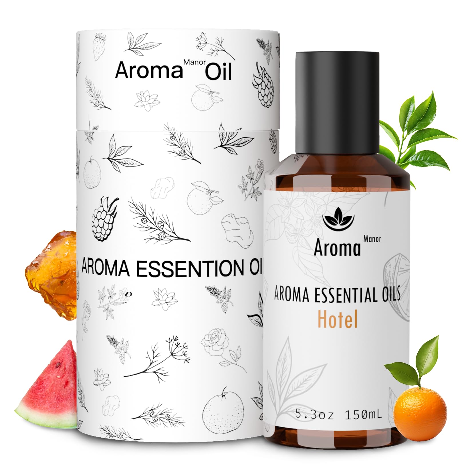 Aroma Manor Hotel Diffuser Oil bottle with Clementine and Santal for luxury ambiance.