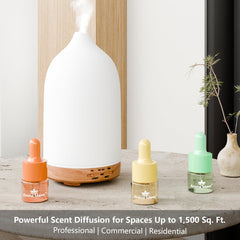 Sunset Oud diffuser in-room scene showing instant ambient fragrance