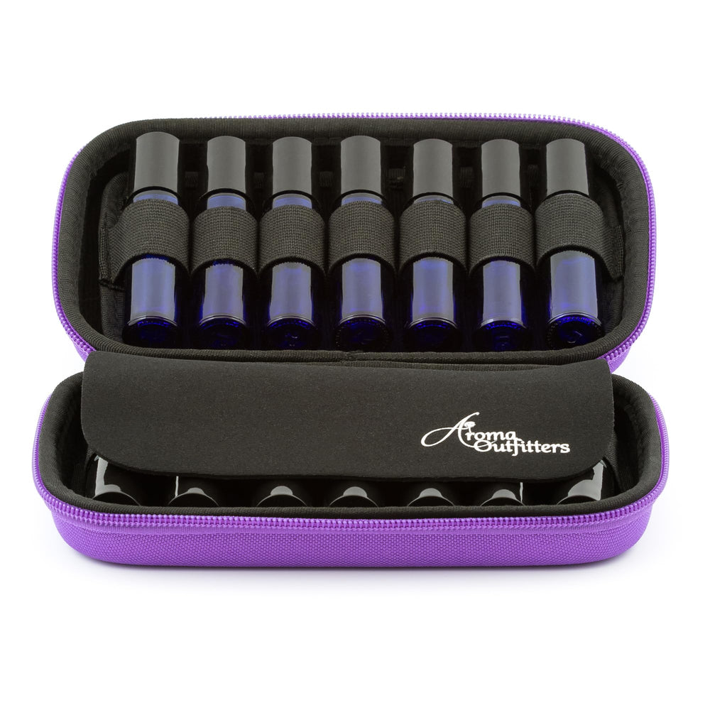 Aroma Outfitters essential oil carrying case front view in purple, durable travel-safe design.