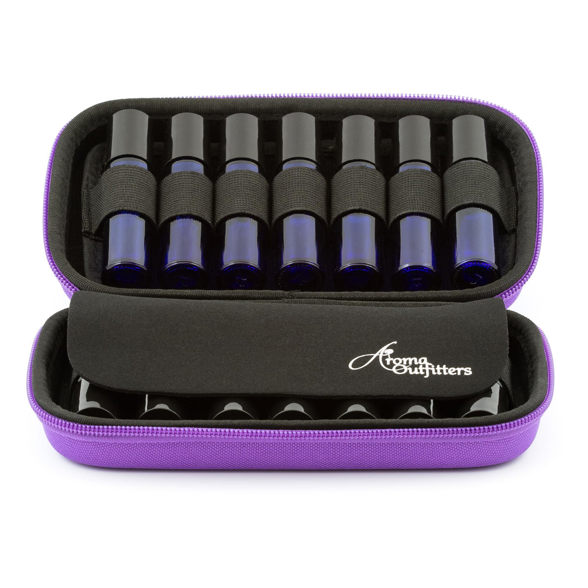 Aroma Outfitters essential oil carrying case front view in purple, durable travel-safe design.