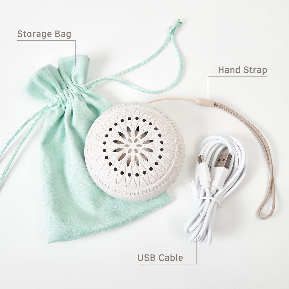Aroma Promise mini diffuser close-up of pads for quick, mess-free aroma diffusion.
